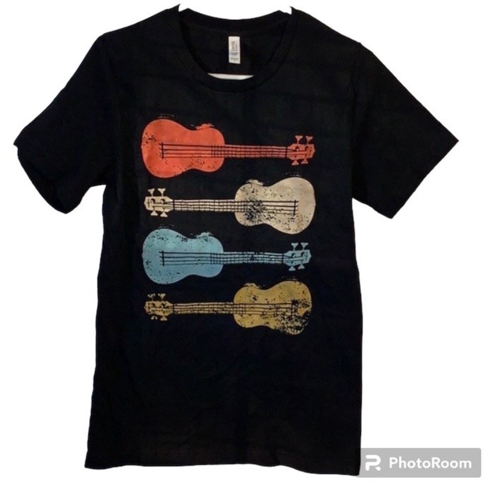 Guitar Graphic Tee Shirt Black Short Sleeve